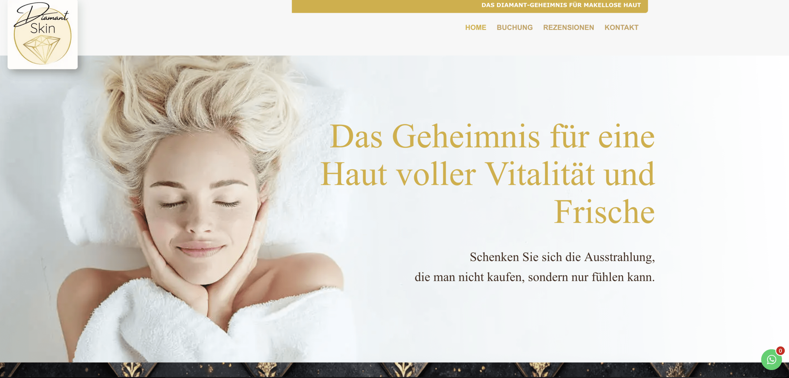 Diamantskin Landingpage für Kosmetikerinnen mit praktischem Buchungsformular mit Kundenerinnerungen, automatische Rechnung, Einbindung zum Kalender..usw.